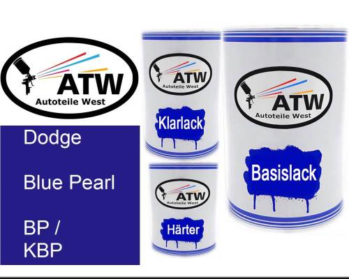 Dodge, Blue Pearl, BP / KBP: 500ml Lackdose + 500ml Klarlack + 250ml Härter - Set, von ATW Autoteile West.